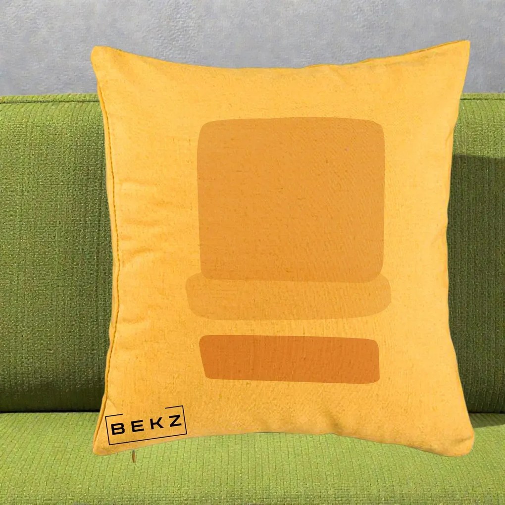 Perna Decorativa Abstract Forme Bej Poudre, 40x40 cm, Galben, Husa Detasabila, Perna Inclusa, BEKZ®