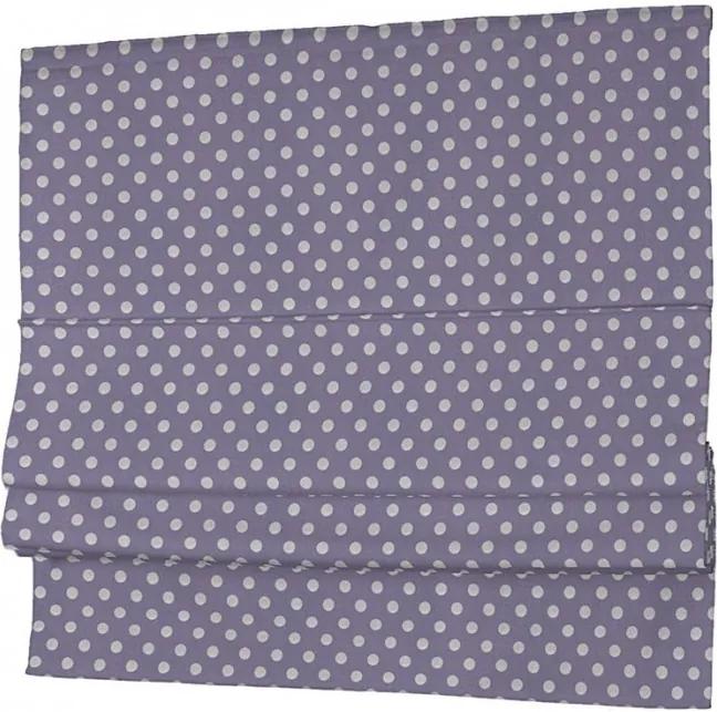 Jaluzea textila 100x170 cm, violet cu buline albe