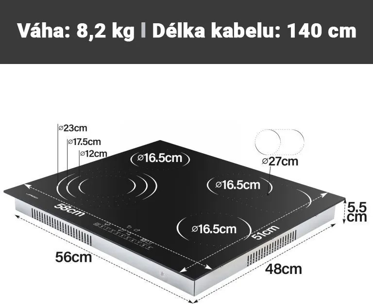 JAGO Plită ceramică din sticlă, 6800 W