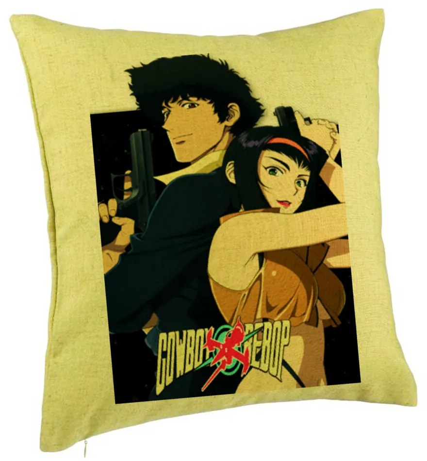 Perna Decorativa cu Cowboy Bebop, 40x40 cm, Verde, Husa Detasabila, Burduf