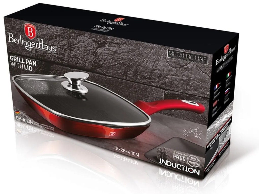 RESIGILAT - Tigaie grill cu capac 28 cm Berlinger Haus Burgundy Metalic Line BH 1613N