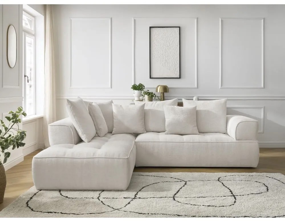 Colțar bej cu tapițerie din chenille (cu colț pe partea stângă/în formă de ”L”) Whesley – Bobochic Paris