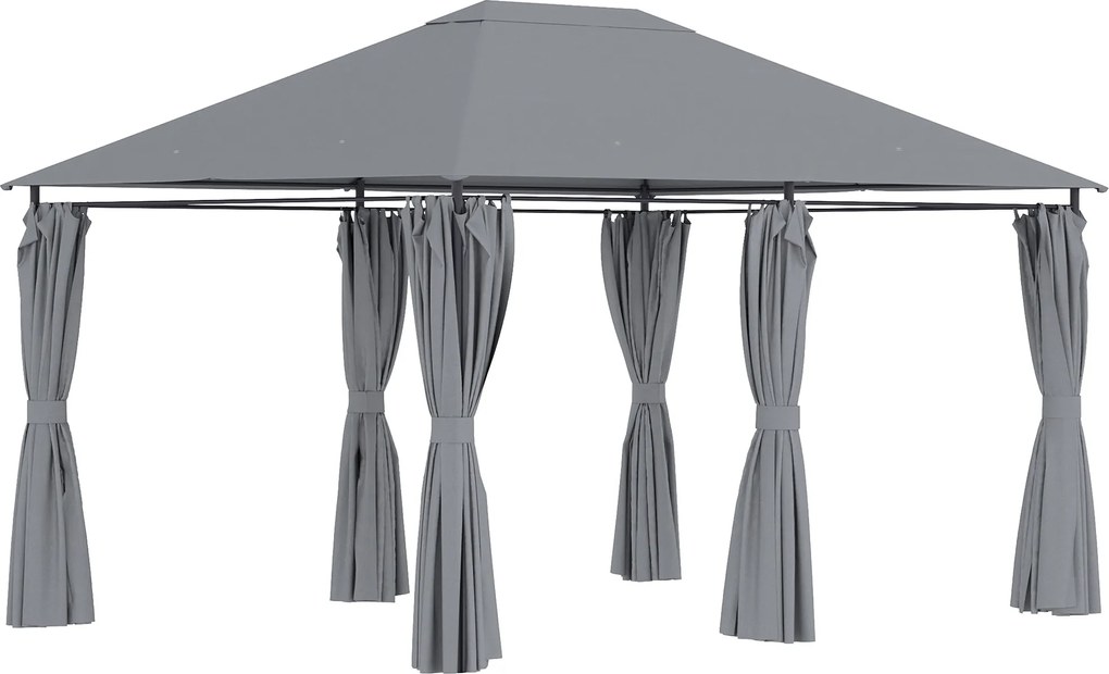 Outsunny 3x4 m Gazebo de Exterior din Oțel cu 6 Perdele Detașabile și Orificii de Drenaj, Gri | Aosom Romania