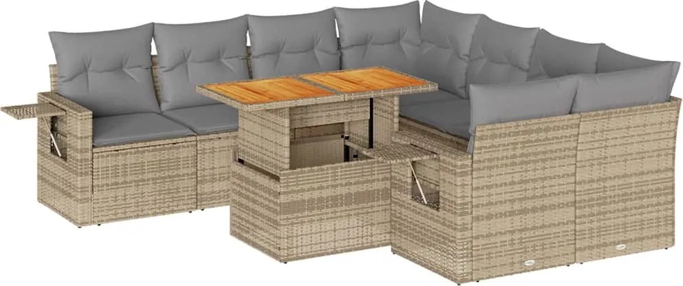 vidaXL Set canapele de grădină, 9 piese, cu perne, bej, poliratan