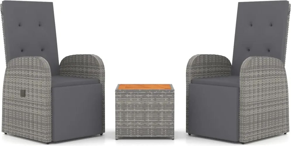 vidaXL Set șezlonguri de grădină, 3 piese, poliratan și lemn acacia