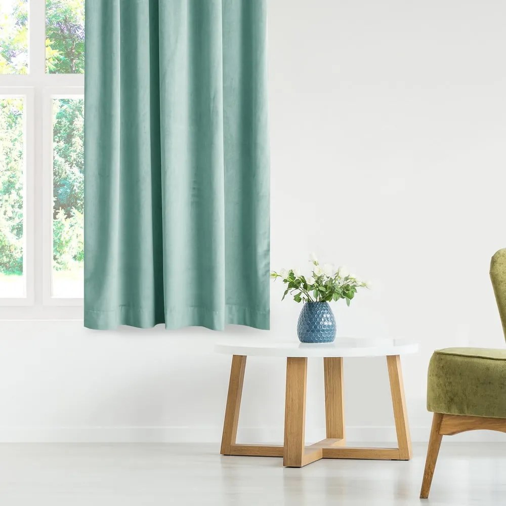 Draperie verde-deschis dimout (semi-opacă) din catifea 140x270 cm Eyelets – Restilo