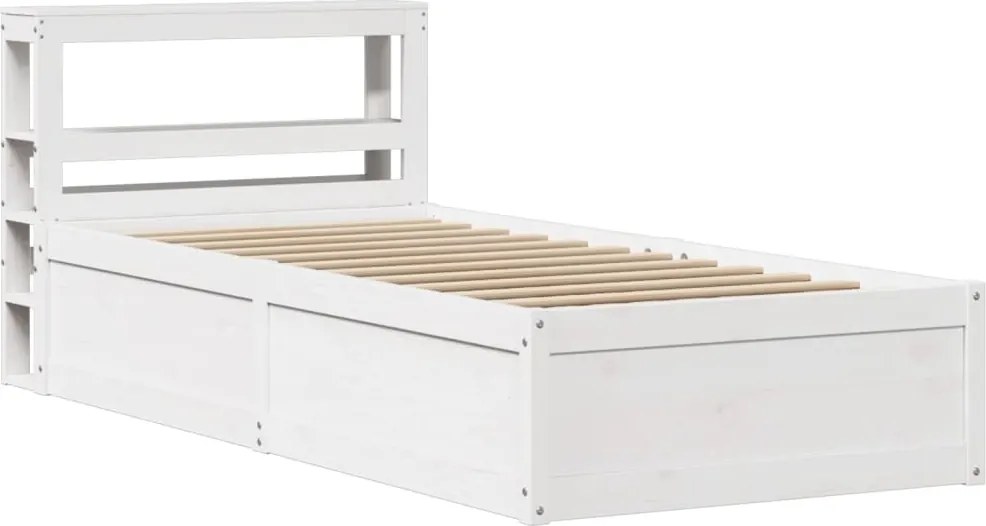 vidaXL Cadru de pat cu tăblie, alb, 90x190 cm, lemn masiv pin