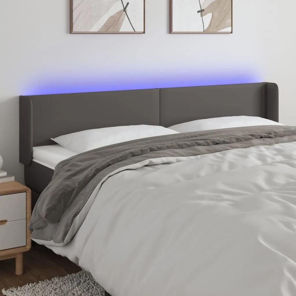 3123062 vidaXL Tăblie de pat cu LED, gri, 183x16x78/88 cm, piele ecologică