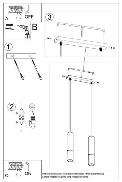Lustră pe cablu LOOPEZ 2xGU10/40W/230V neagră/aurie Sollux SL.0953
