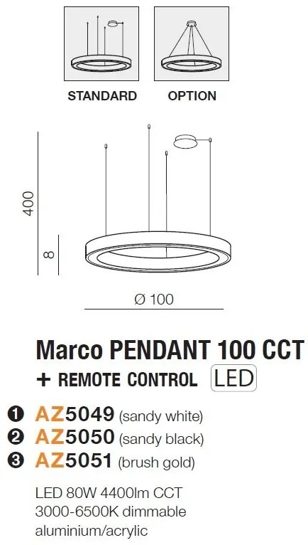 Lustra LED cu telecomanda design circular MARCO 100 CCT BK