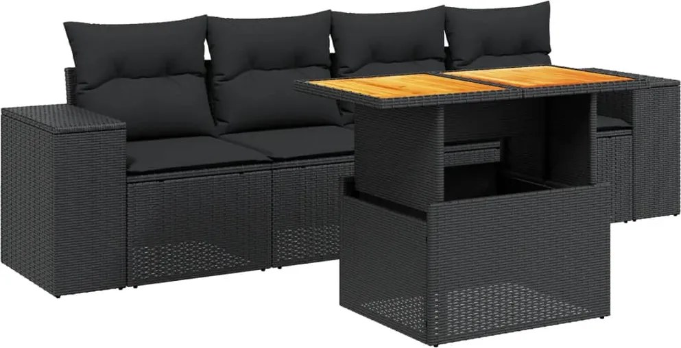 vidaXL Set mobilier de grădină cu perne, 5 piese, negru, poliratan
