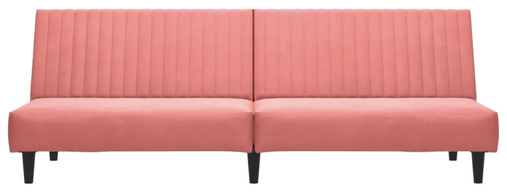 Canapea extensibila 2 locuri, cu taburet, roz, catifea Roz, Cu scaunel pentru picioare
