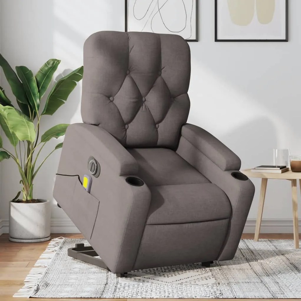 vidaXL Fotoliu electric masaj rabatabil cu ridicare, gri taupe, textil