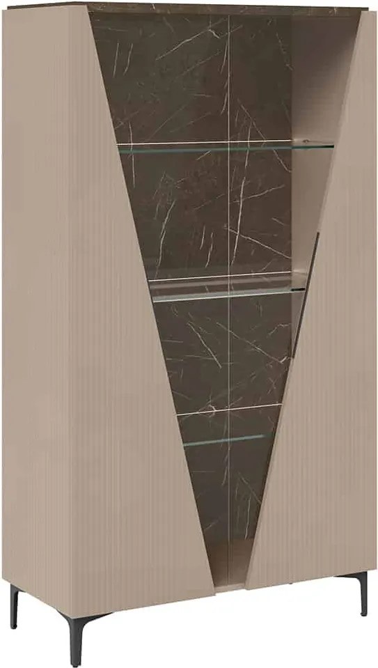 Vitrină lemn masiv Fidia 2 uși sticlă, 110 × 48 × 195,3 cm