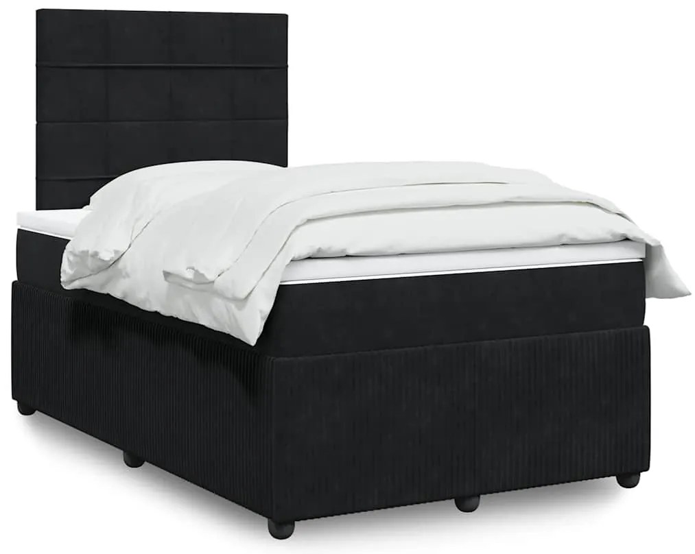 vidaXL Pat box spring cu saltea, negru, 120x190 cm, catifea