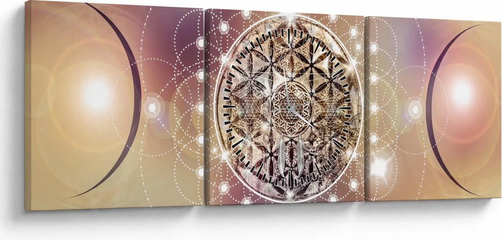 Tablou - Mandala cu elemente (cu ceas) (90x30 cm)