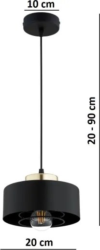 Brilagi - Lustră suspendată pe cablu SPRING 1xE27/60W/230V Ø20 cm negru/auriu