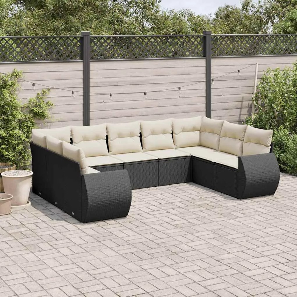 vidaXL Set mobilier de grădină cu perne, 9 piese, negru, poliratan