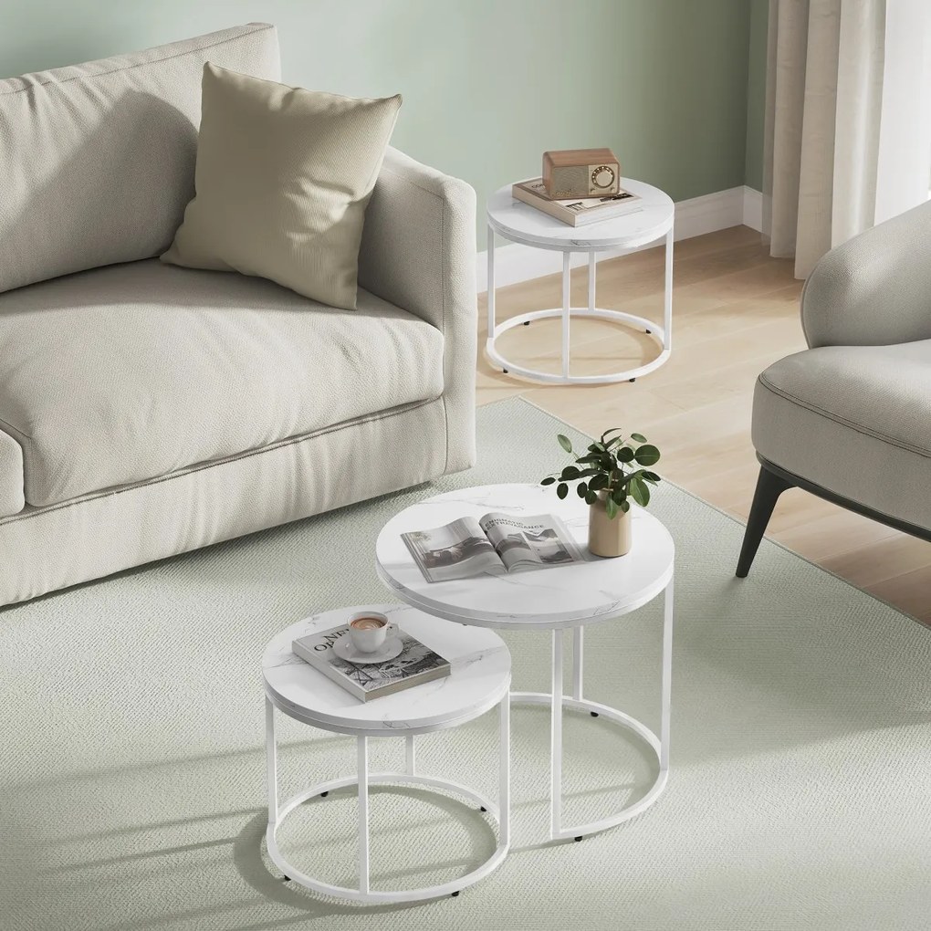 Set de mese de cafea MARLON 2 buc, decor marmura alba