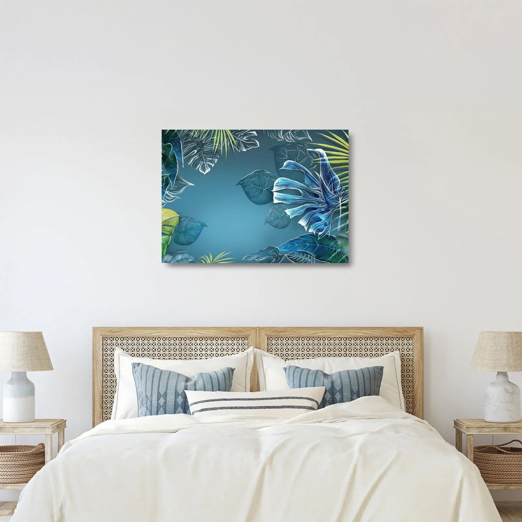 Tablou pe sticlă - Frunzele plantelor tropicale (70x50 cm)