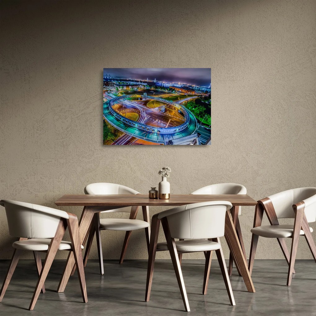 Tablou pe sticlă panorama orașului nocturn (70x50 cm)