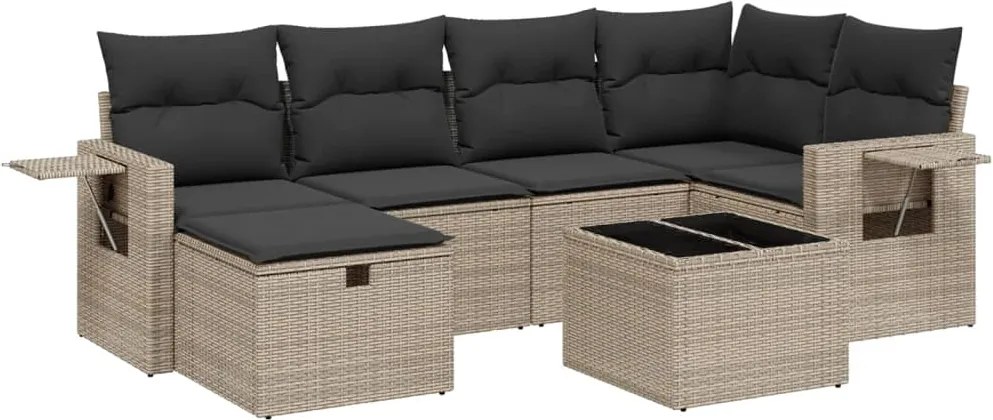 vidaXL Set canapele de grădină, 7 piese, cu perne, gri, poliratan