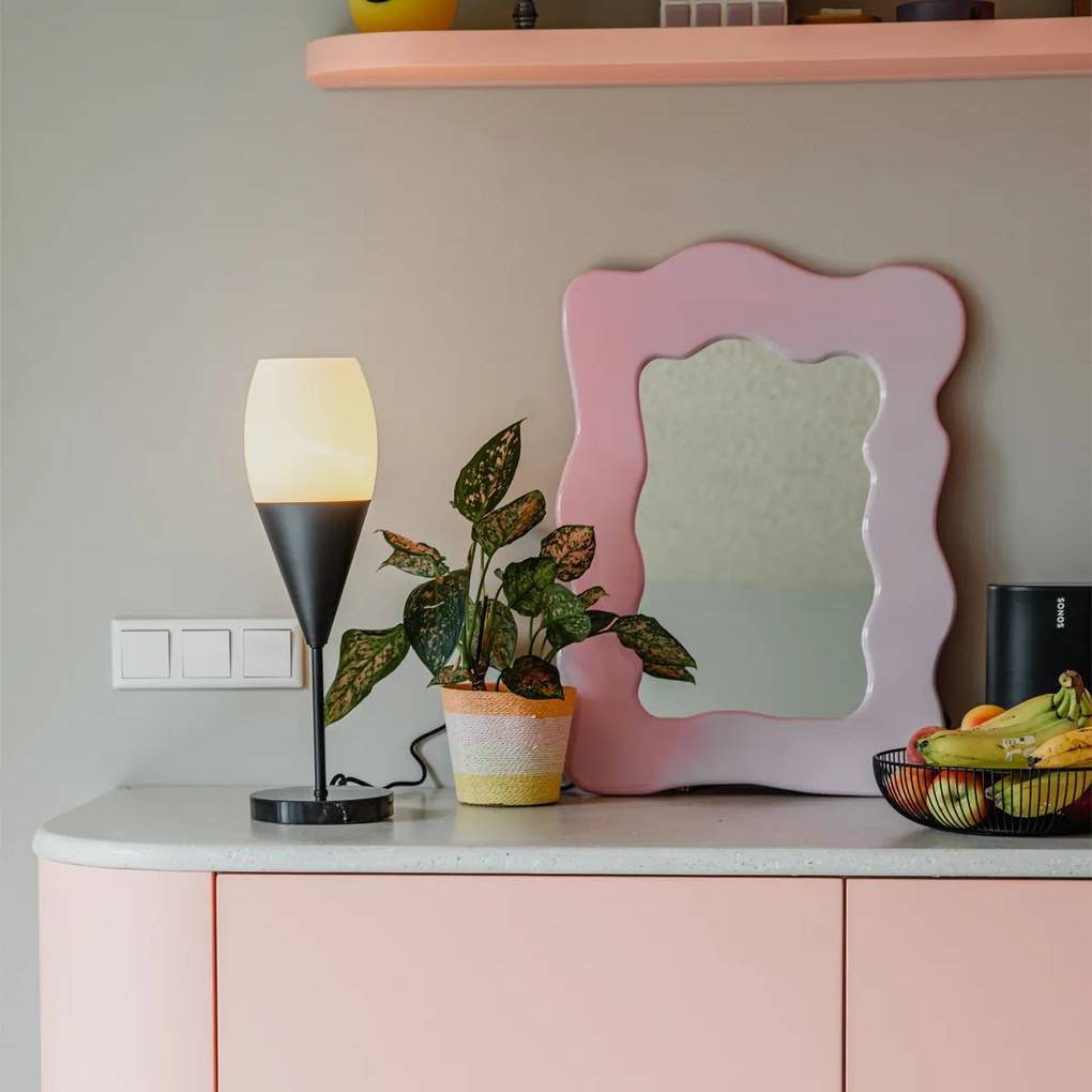 Lampă de masă modernă neagră cu sticlă opalescentă - Drop