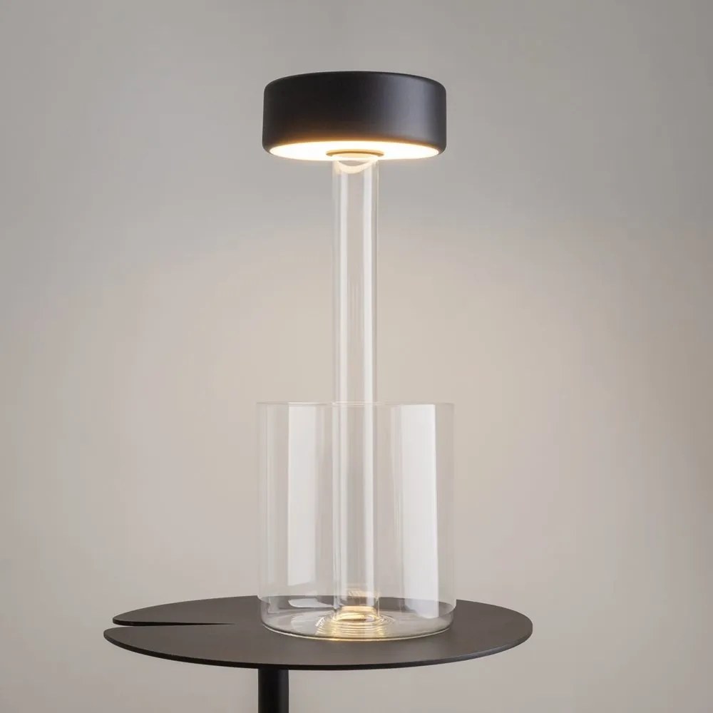 Lampa portabila cu baterii cu baza in forma de vaza AI design negru/ transparent