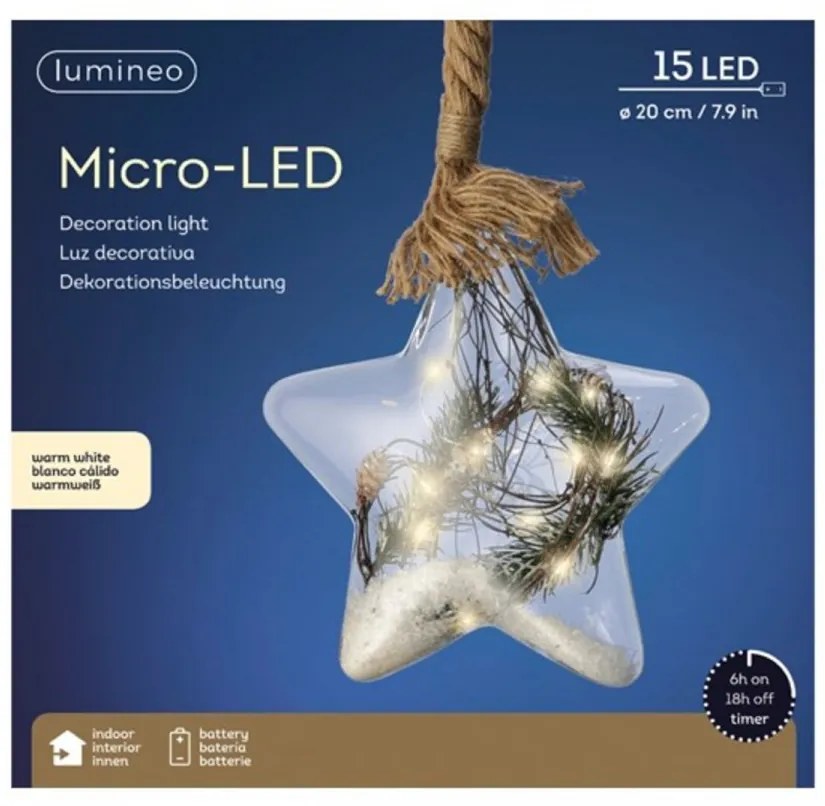 Decoratiune luminoasa Star w rope, Lumineo, 40 LED-uri, Ø 20 cm