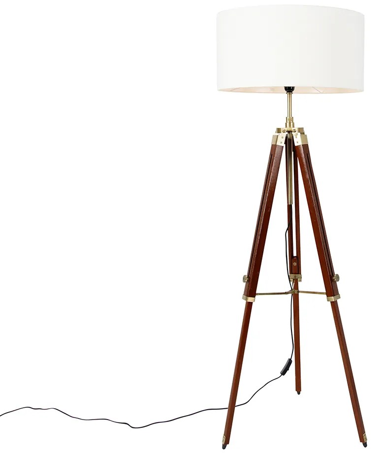 Lampă de podea vintage din alamă cu abajur alb 50 cm trepied - Cortin