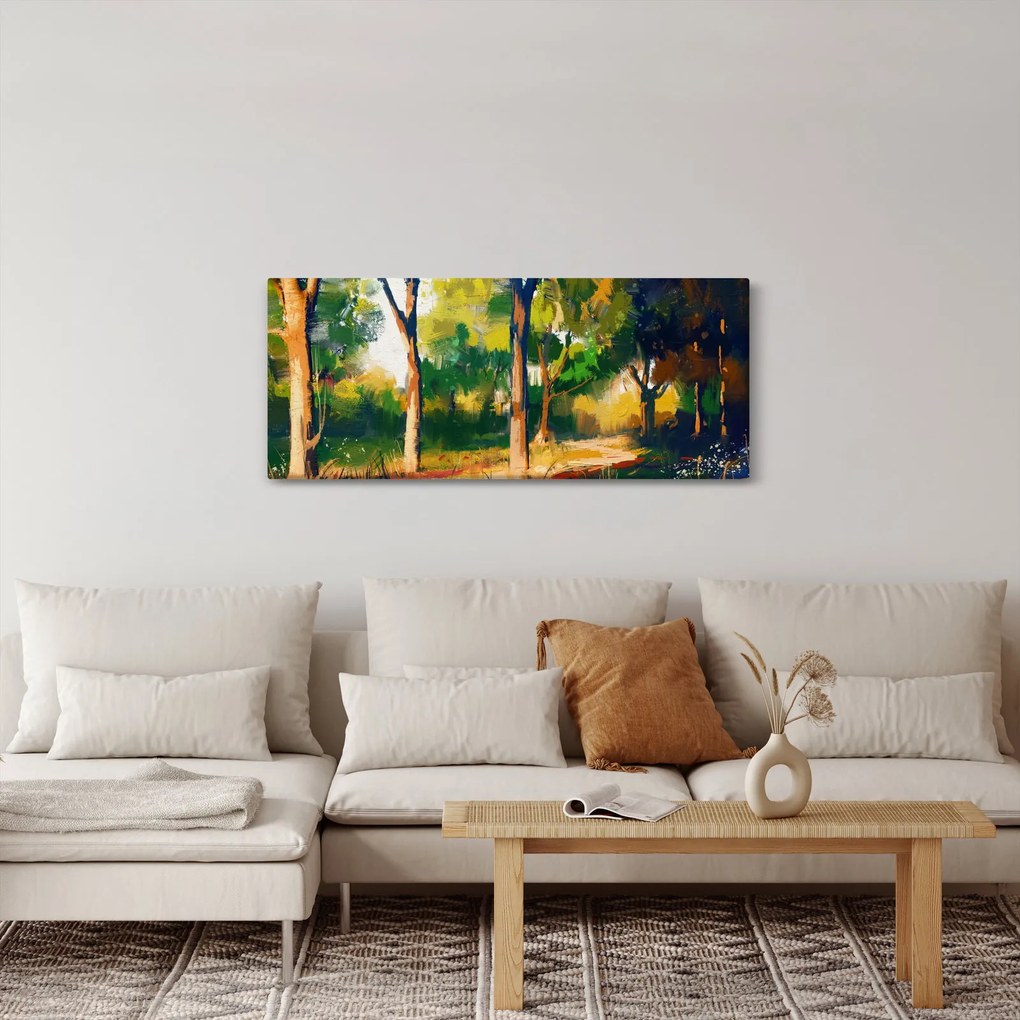 Tablou - Pădure de vară însorită, pictură (120x50 cm)