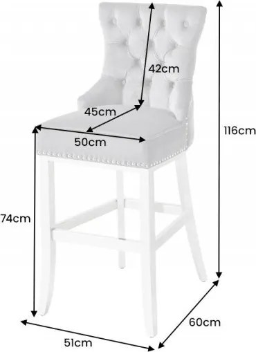 Scaun de bar stil baroc Castle Deluxe, gri