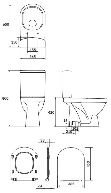 Set vas WC cu rezervor si capac duroplast soft close, cu alimentare laterala si evacuare veritcala, ZIP SimpleOn Cersanit