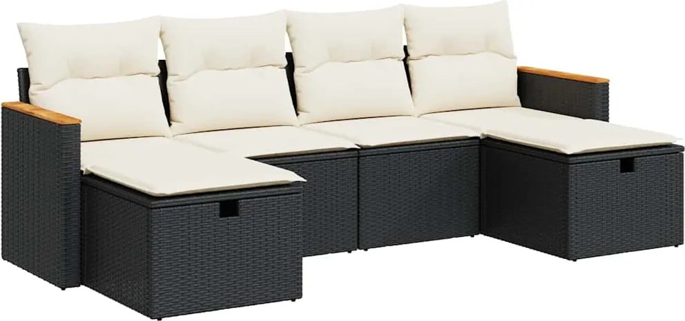 vidaXL Set mobilier de grădină cu perne, 6 piese, negru, poliratan
