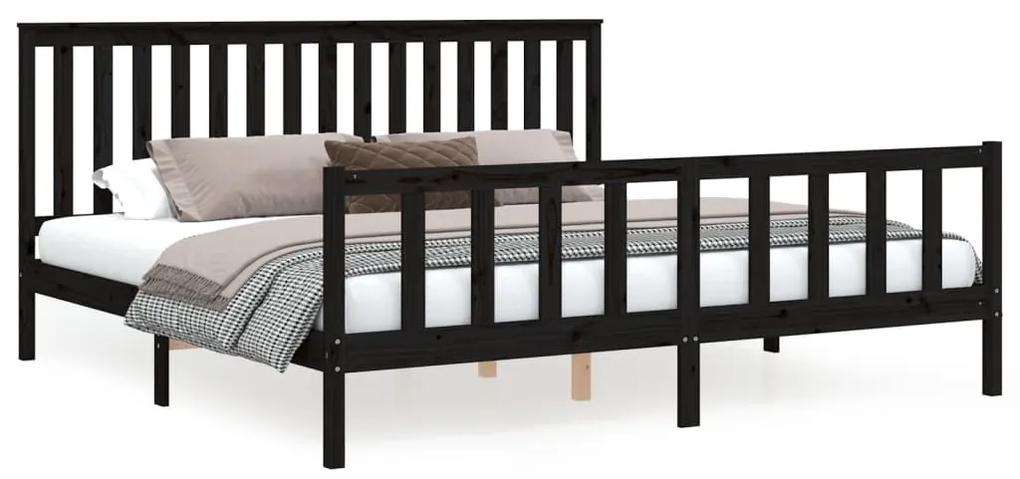 3188230 vidaXL Cadru pat cu tăblie 200x200 cm, negru, lemn masiv de pin