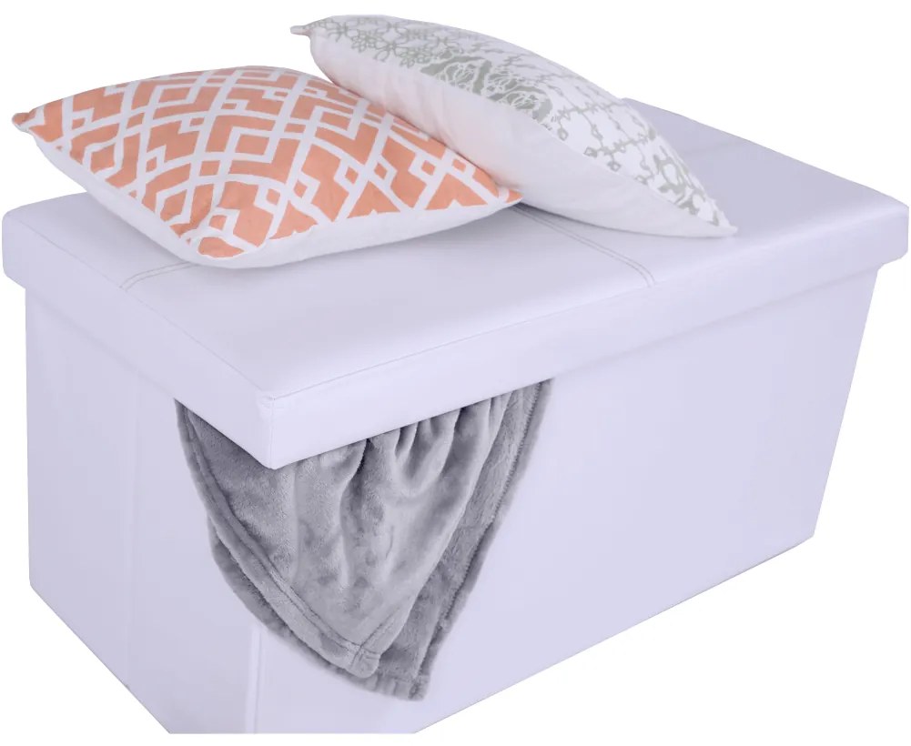 Taburet pliabil din piele ecologica alba, IMRA