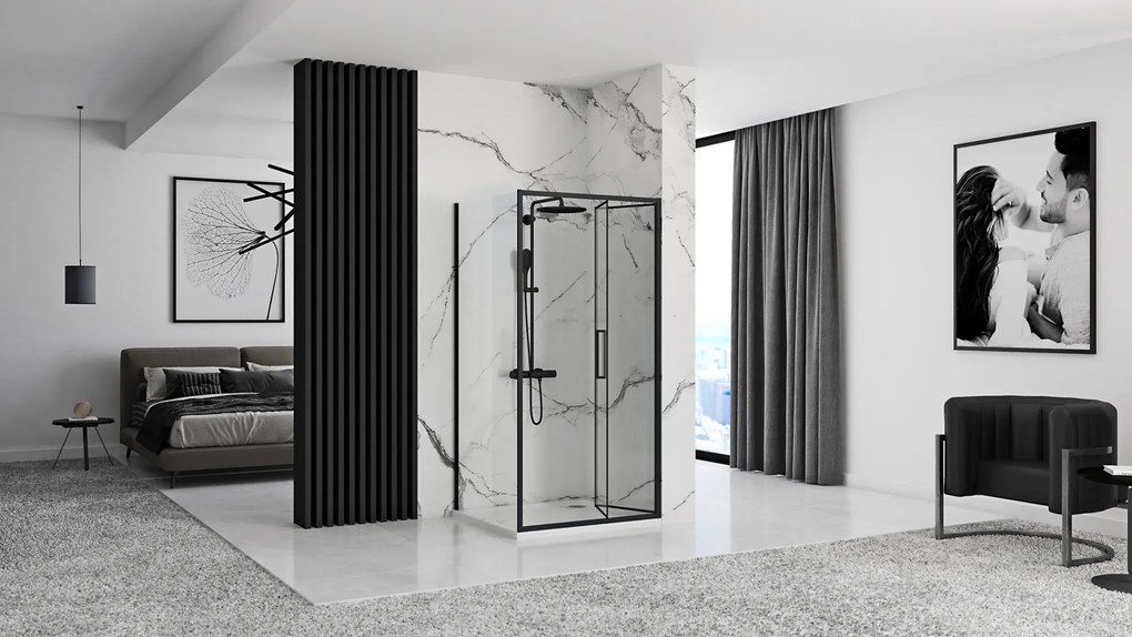 Cabina dus de colt Rapid Fold Negru 90x100cm, Rea