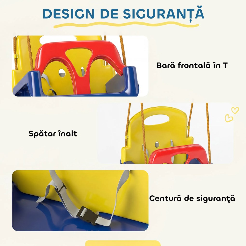 Outsunny Leagăn pentru Copii 3 în 1 de Interior și Exterior, Leagăn de Grădină pentru Bebeluși și Copii 9-36 Luni, Frânghie Reglabilă 120-180 cm și Centură de Siguranță, 42x33x120-180 cm, Albastru | Aosom Romania
