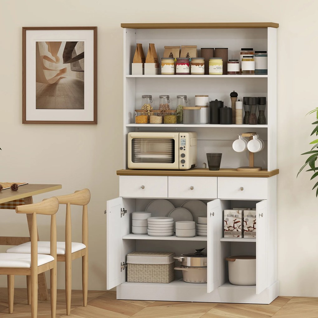 HOMCOM Bufet de Bucătărie cu 3 Compartimente Deschise, 101x39x180,5 cm, Alb | Aosom Romania