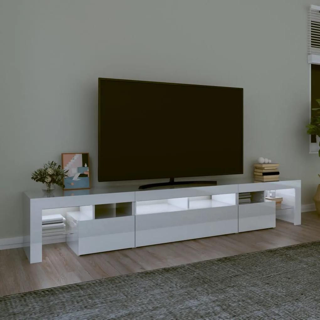 Comodă tv cu lumini led, alb extralucios, 230x36,5x40cm