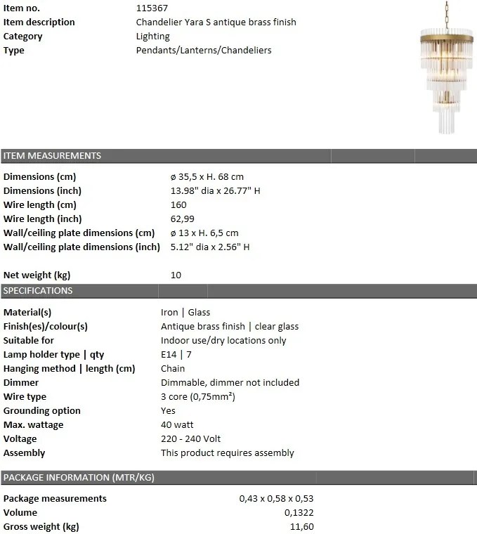 Candelabru dimabil design elegant Yara S, alama antica 115367 HZ