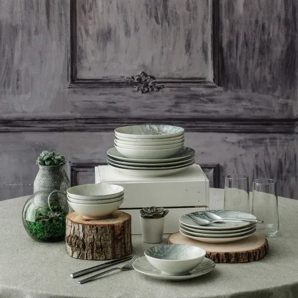 Set de veselă, 24 piese, porțelan, maro