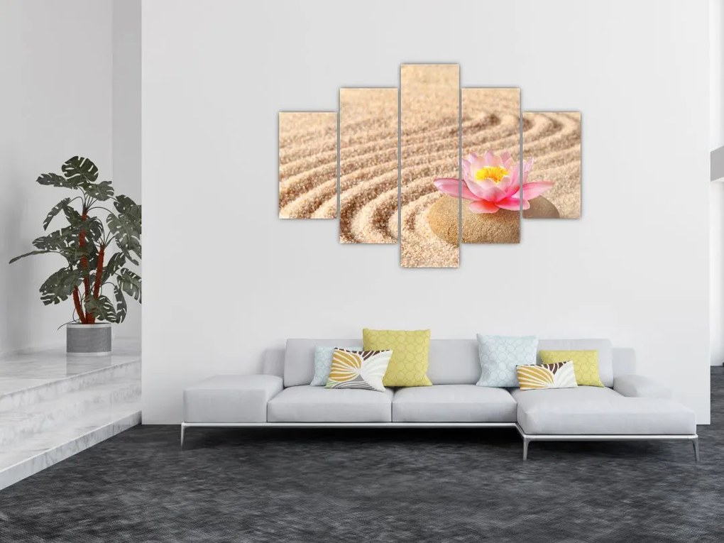 Tablou cu piatră și floare pe nisip (150x105 cm)