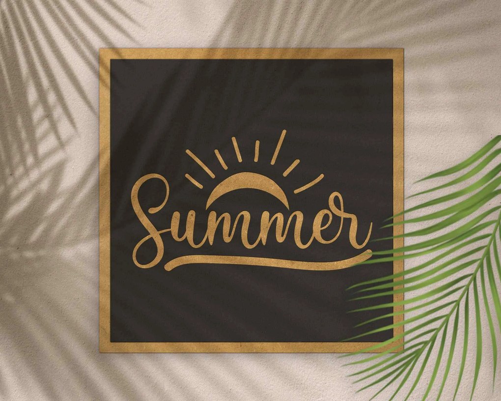Tablou motivational -Summer- din lemn MDF, 30x30 cm, negru-natur