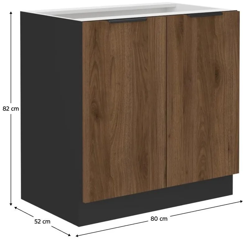 Dulap inferior de bucătărie Monzesa 80 D 2F BB (nuc okapi + negru) . 1096933