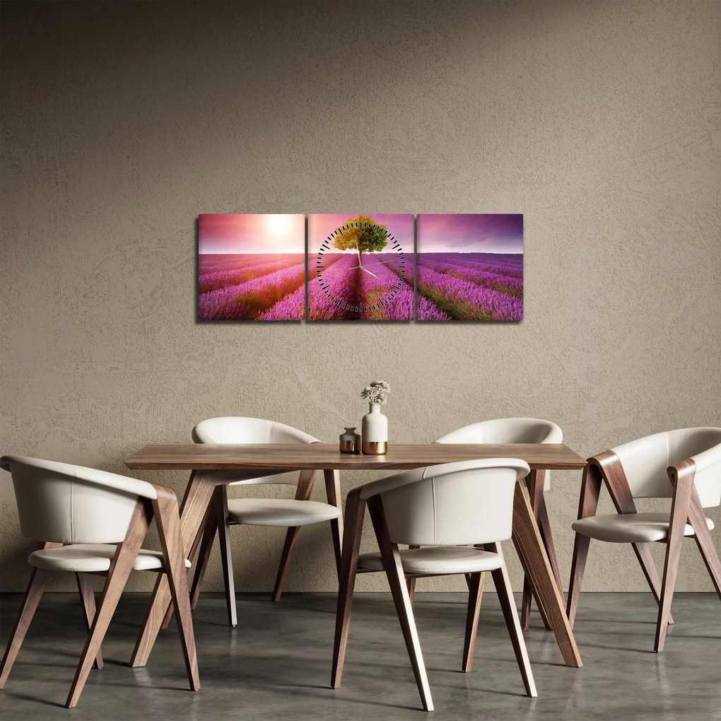 Tablou câmp cu lavandă (cu ceas) (90x30 cm)