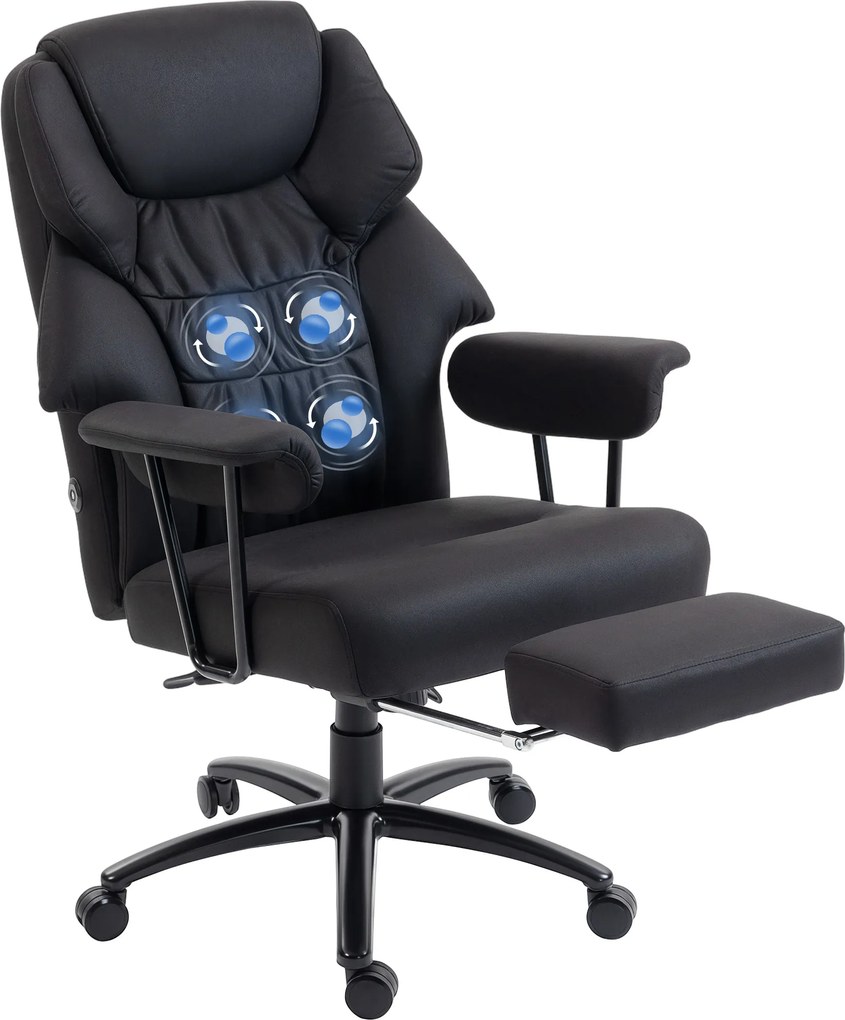 HOMCOM Scaun de birou cu masaj 3D de frământare și suport pentru picioare, scaun de computer reglabil cu spătar înalt, tapițerie Leathaire, Negru | Aosom Romania