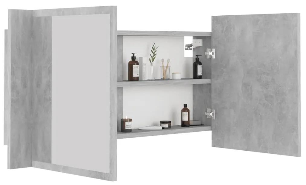 Dulap de baie cu oglinda si LED, gri beton, 90x12x45 cm Gri beton