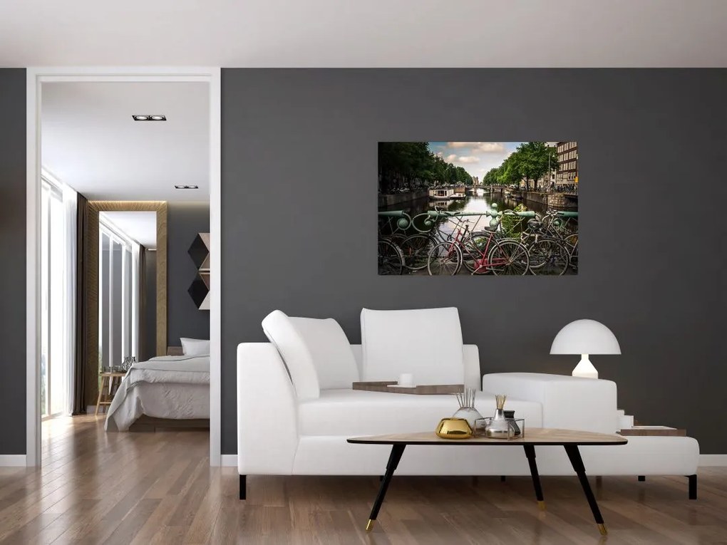 Tablou cu bicicleta în oraș (90x60 cm)