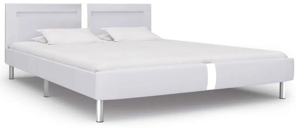 Cadru de pat cu LED, alb, 160 x 200 cm, piele artificiala Alb, 160 x 200 cm